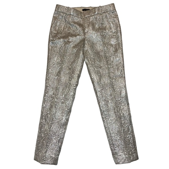 NWT J. Crew Maddie Textured Brocade Silver Metallic Slim Ankle Pants - Picture 1 of 6